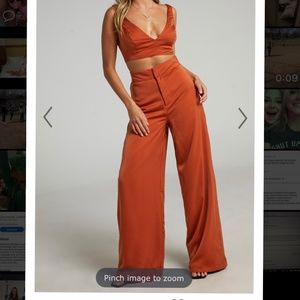 ALEXANDRA TWO PIECE PANT SET IN RUST SATIN